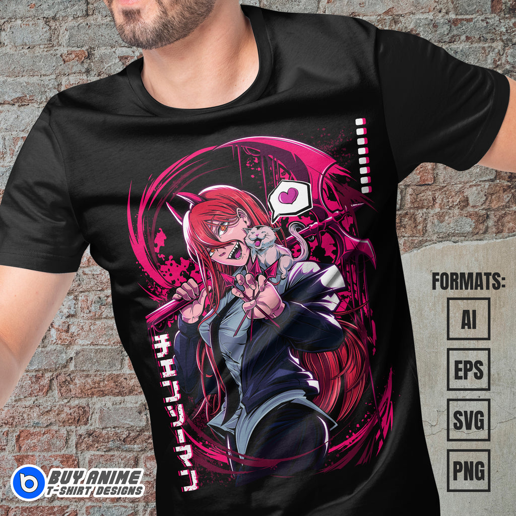 Premium Power Chainsaw Man Anime Vector T-shirt Design Template #16