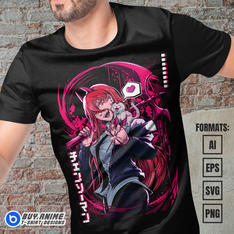 Premium Power Chainsaw Man Anime Vector T-shirt Design Template #16