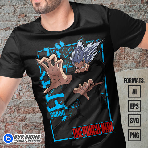 Premium Garou One Punch Man Anime Vector T-shirt Design Template #2
