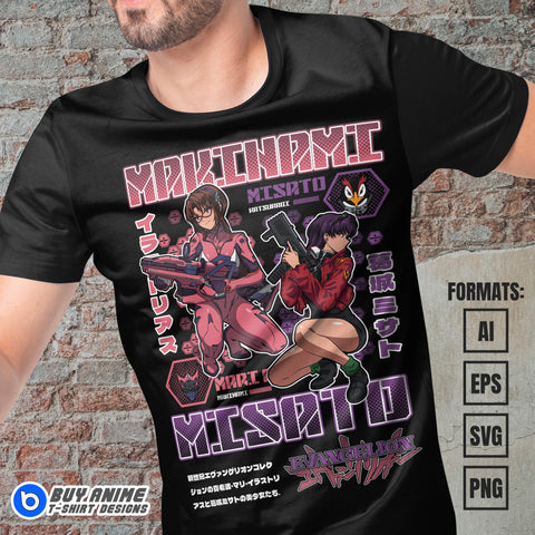 Premium Makinami x Misato Neon Genesis Evangelion Anime Vector T-shirt Design Template