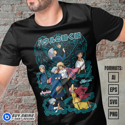 Premium Howl's Moving Castle Studio Ghibli Anime Vector T-shirt Design Template #2