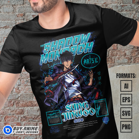 Premium Sung Jin-Woo Solo Leveling Anime Vector T-shirt Design Template #11