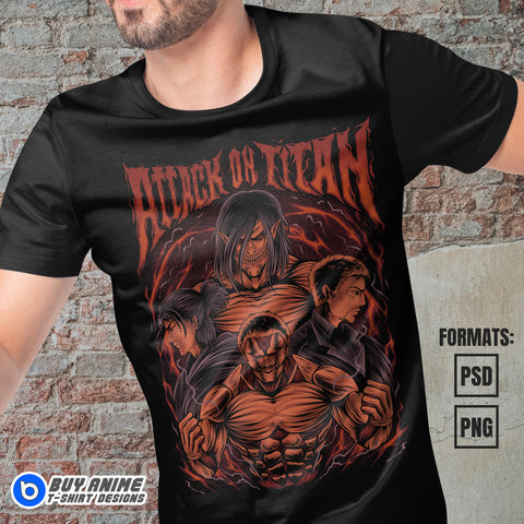 Premium Attack on Titan Anime Vector T-shirt Design Template #5
