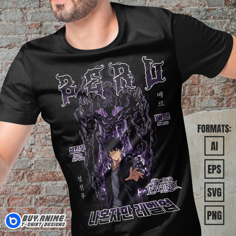 Premium Solo Leveling Anime Vector T-shirt Design Template #9
