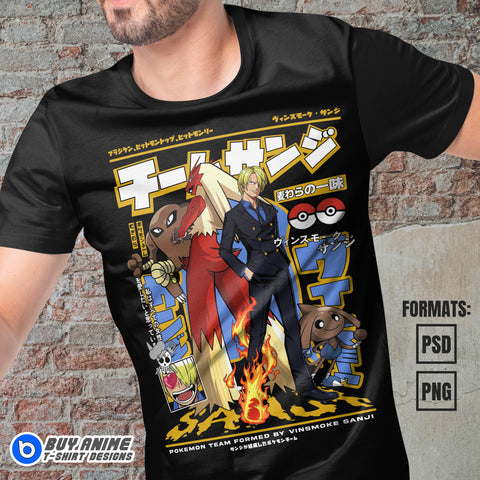 Premium Sanji x Pokemon One Piece Anime Vector T-shirt Design Template