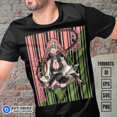 Premium Mitsuri Demon Slayer Anime Vector T-shirt Design Template #17