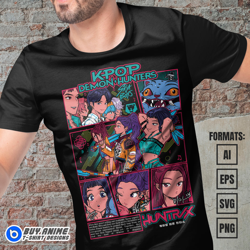 Premium Kpop Demon Hunters Anime Vector T-shirt Design Template