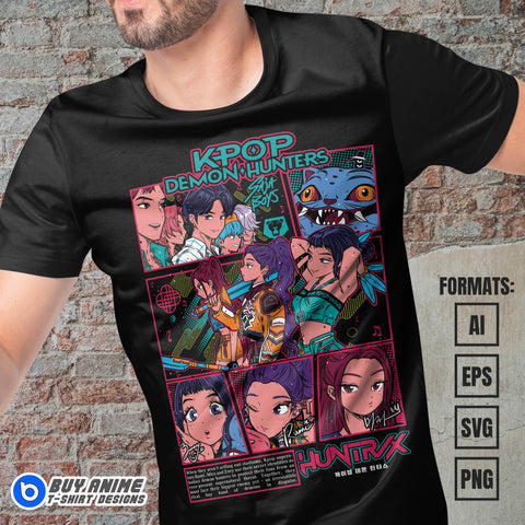 Premium Kpop Demon Hunters Anime Vector T-shirt Design Template