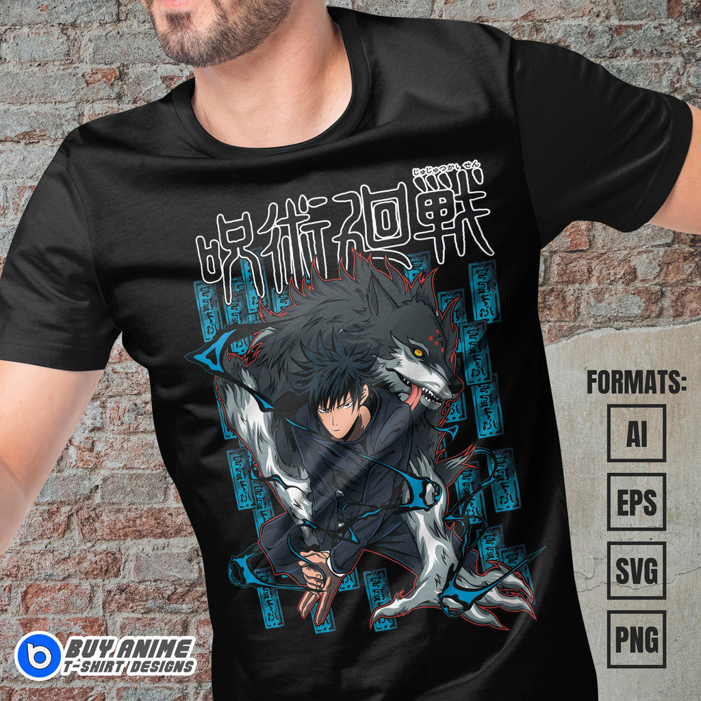 Premium Megumi Fushiguro Jujutsu Kaisen Anime Vector T-shirt Design Template #7