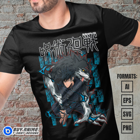 Premium Megumi Fushiguro Jujutsu Kaisen Anime Vector T-shirt Design Template #7