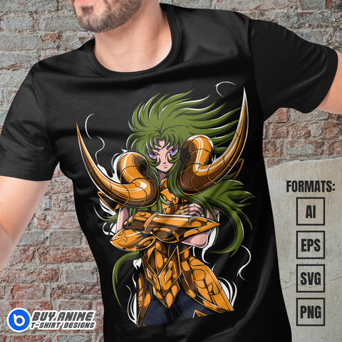 Premium Aries Shion Saint Seiya Anime Vector T-shirt Design Template #2