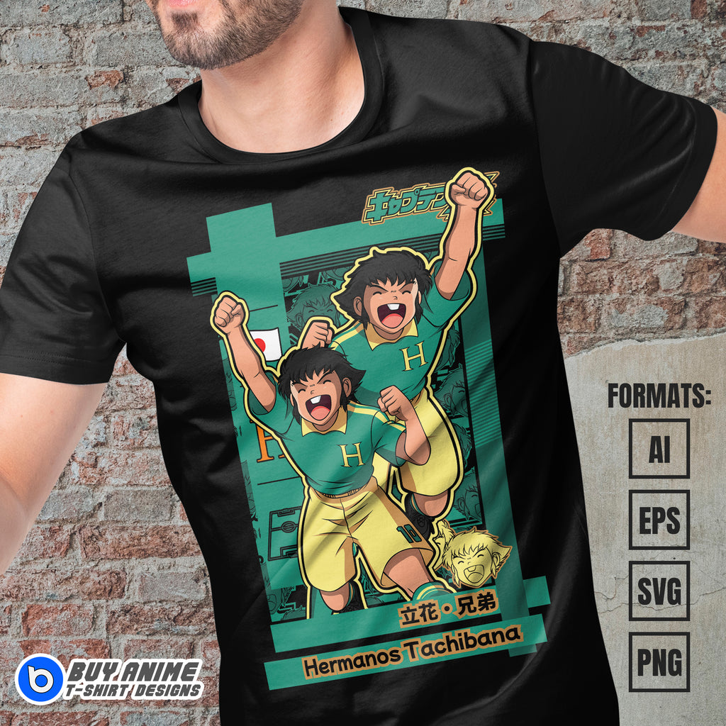 Premium Tachibana Twins Captain Tsubasa Anime Vector T-shirt Design Template