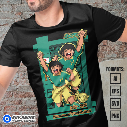 Premium Tachibana Twins Captain Tsubasa Anime Vector T-shirt Design Template