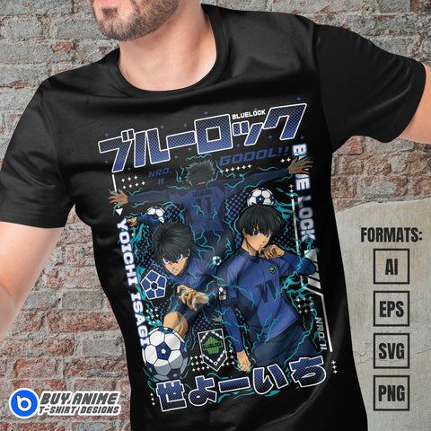Premium Yoichi Isagi Blue Lock Anime Vector T-shirt Design Template