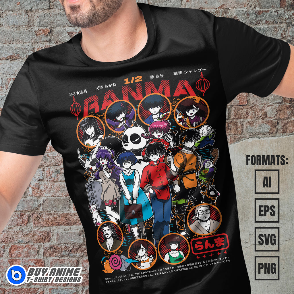 Premium Ranma 1/2 Anime Vector T-shirt Design Template #9