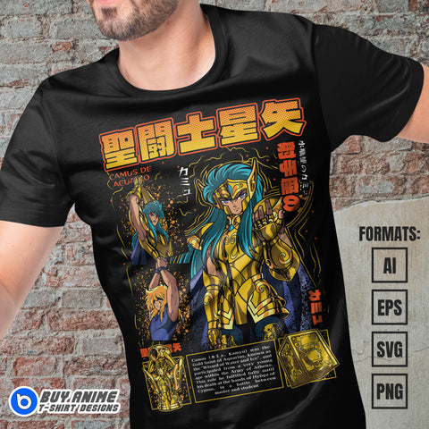 Premium Aquarius Camus Saint Seiya Anime Vector T-shirt Design Template #2