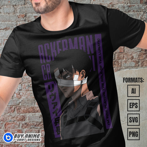 Premium Levi Ackerman Attack on Titan Anime Vector T-shirt Design Template #11