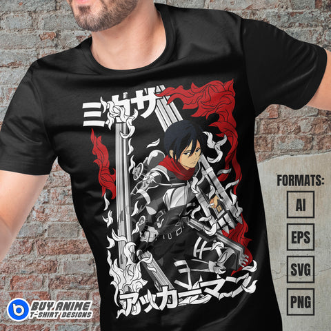 Premium Mikasa Attack on Titan Anime Vector T-shirt Design Template