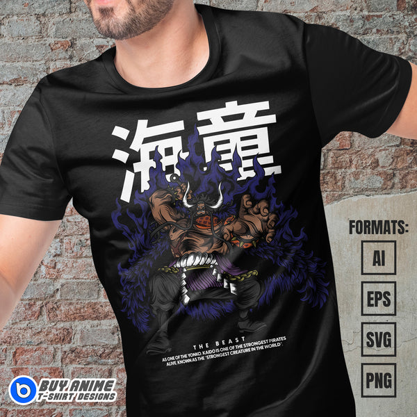 Premium Kaido One Piece Anime Vector T-shirt Design Template – www ...