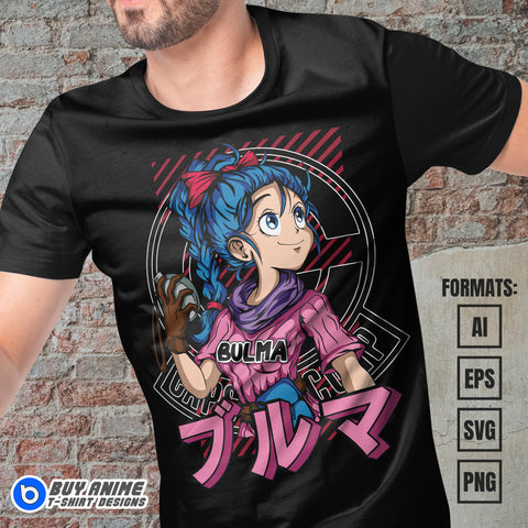 Premium Bulma Dragon Ball Anime Vector T-shirt Design Template
