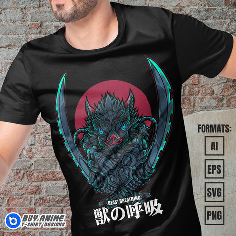 Premium Inosuke Demon Slayer Anime Vector T-shirt Design Template #2