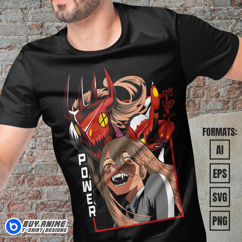 Premium Power Chainsaw Man Anime Vector T-shirt Design Template