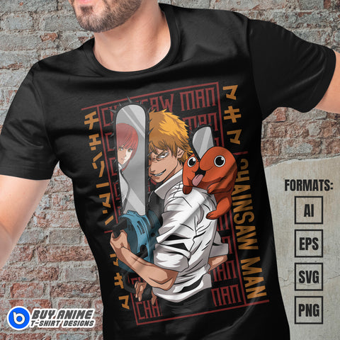 Premium Chainsaw Man Anime Vector T-shirt Design Template #13