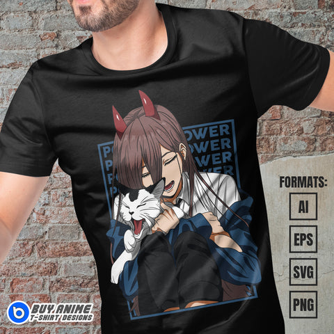 Premium Power Chainsaw Man Anime Vector T-shirt Design Template #2