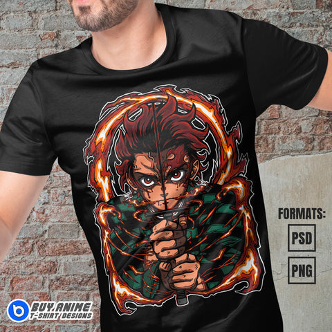 Premium Tanjiro Kamado Demon Slayer Anime Vector T-shirt Design Template #4