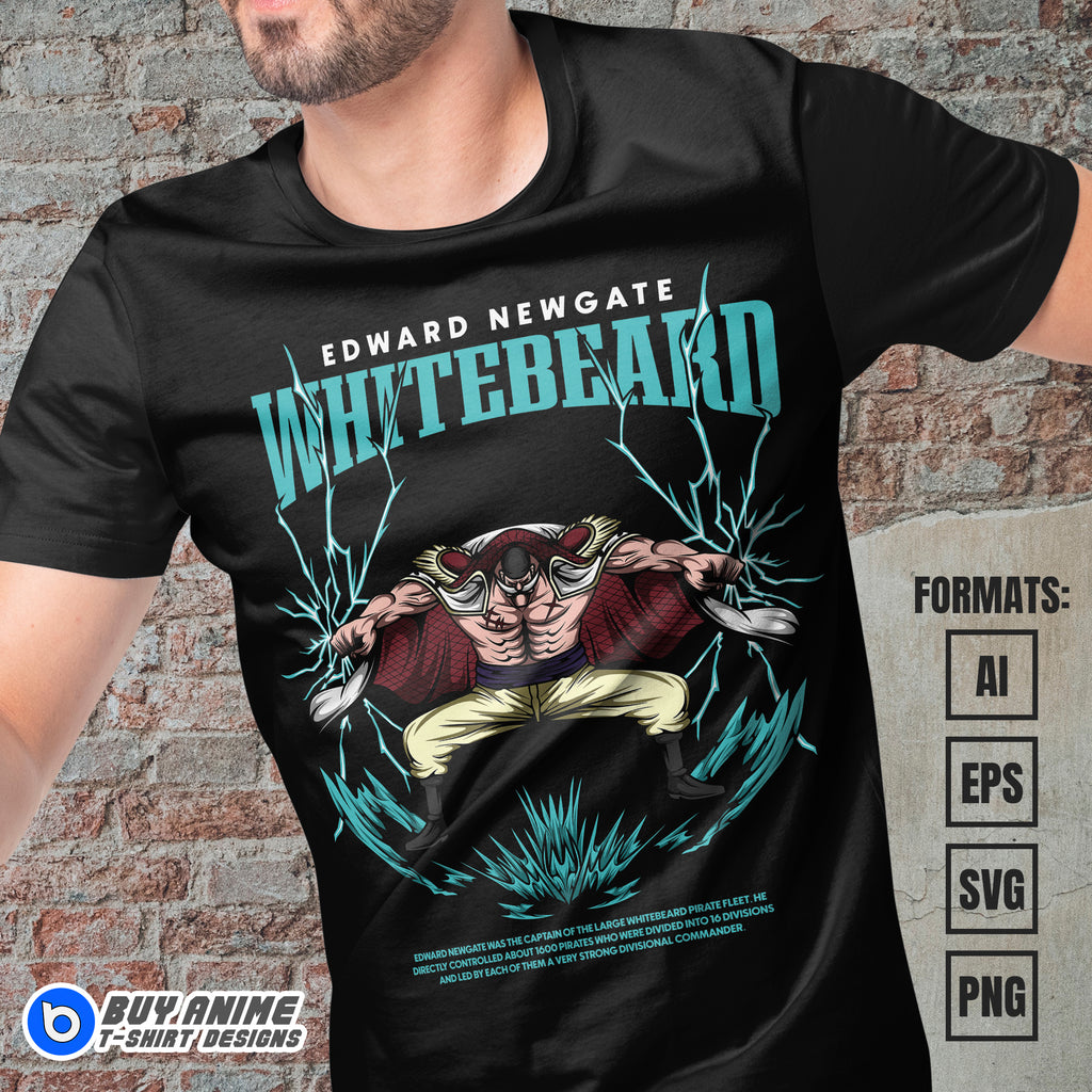 Premium Whitebeard One Piece Anime Vector T-shirt Design Template