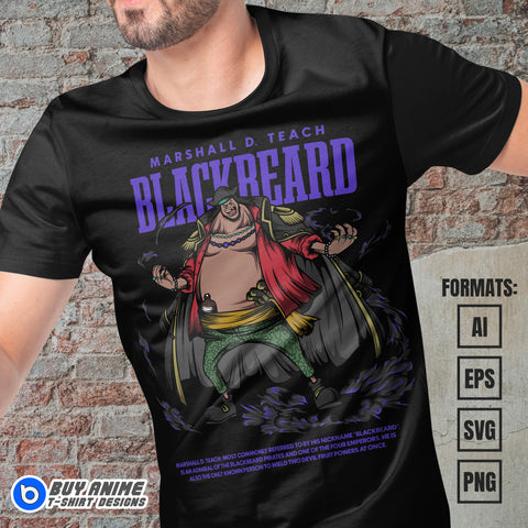 Premium Blackbeard One Piece Anime Vector T-shirt Design Template