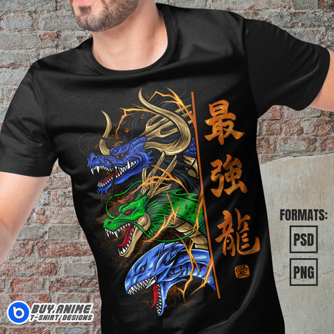Premium Anime Dragons Vector T-shirt Design Template