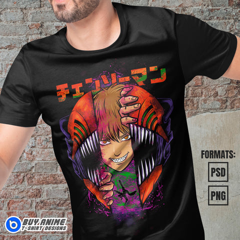 Premium Chainsaw Man Anime Vector T-shirt Design Template #14