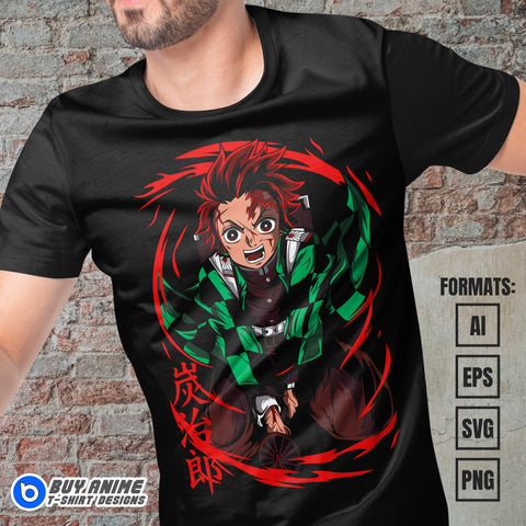 Premium Tanjiro Kamado Demon Slayer Anime Vector T-shirt Design Template #5