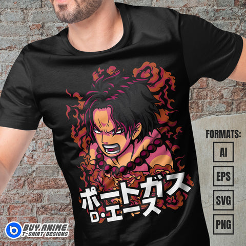Premium Portgas D Ace One Piece Anime Vector T-shirt Design Template #3