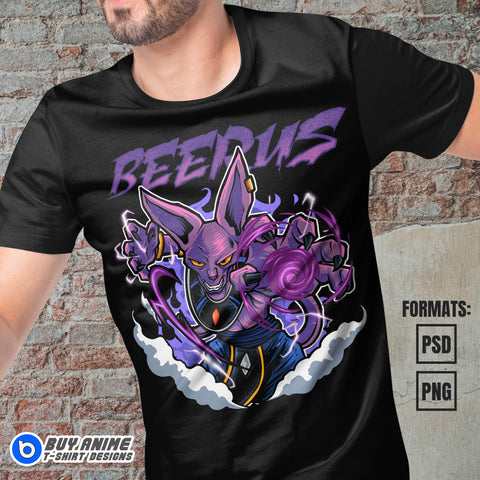 Premium Beerus Dragon Ball Anime Vector T-shirt Design Template #2