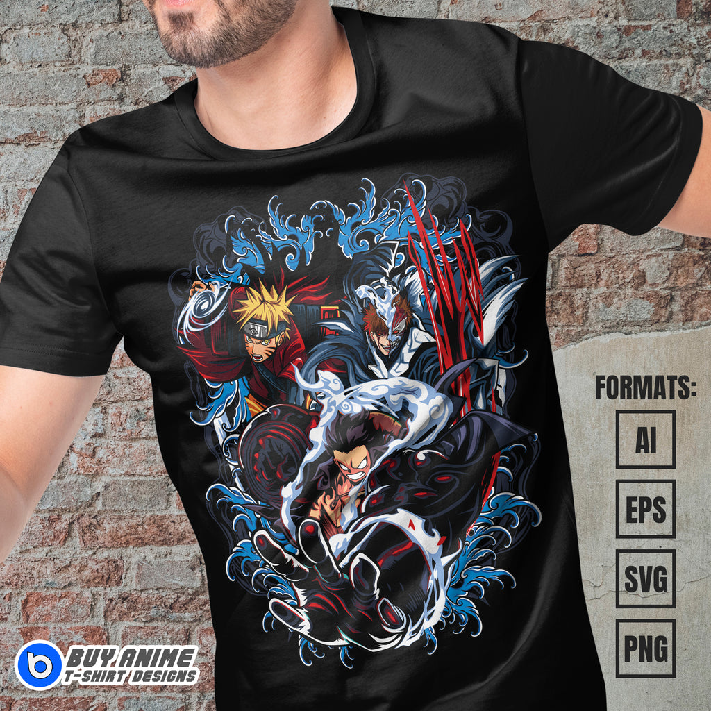 Premium Anime Heroes Vector T-shirt Design Template #4