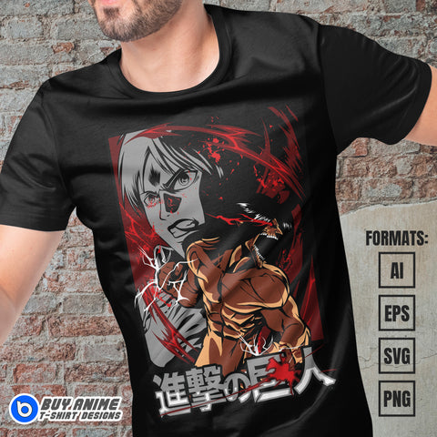 Premium Attack on Titan Anime Vector T-shirt Design Template #8