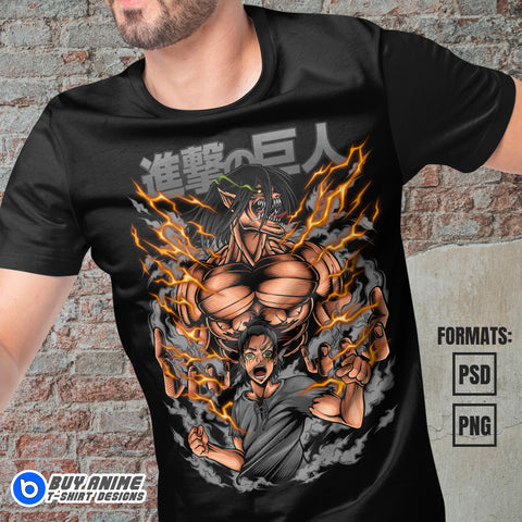 Premium Eren Yeager Attack on Titan Anime Vector T-shirt Design Template