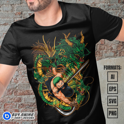 Premium Roronoa Zoro One Piece Vector T-shirt Design Template #9