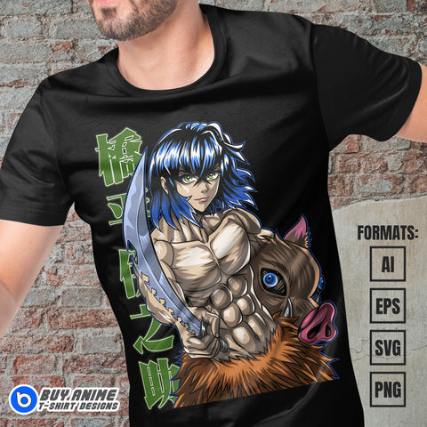 Premium Inosuke Demon Slayer Anime Vector T-shirt Design Template #4