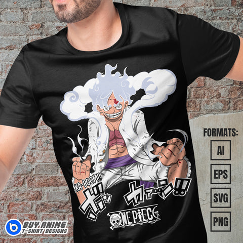 Premium Luffy Gear 5 One Piece Anime Vector T-shirt Design Template