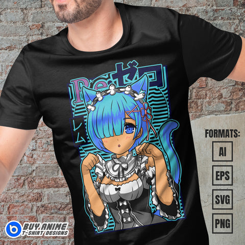 Premium Rem Re Zero Anime Vector T-shirt Design Template
