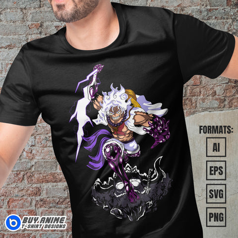 Premium Luffy Gear 5 One Piece Anime Vector T-shirt Design Template #2