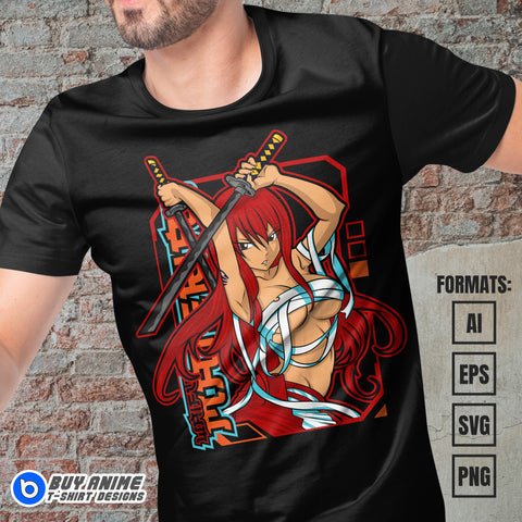 Premium Erza Scarlet Fairy Tail Anime Vector T-shirt Design Template