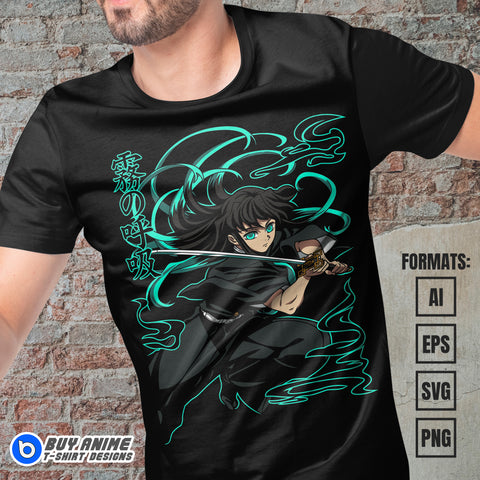 Premium Muichiro Demon Slayer Anime Vector T-shirt Design Template