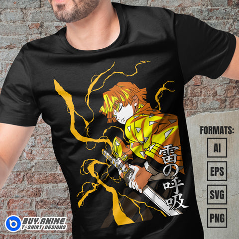 Premium Zenitsu Demon Slayer Anime Vector T-shirt Design Template #2