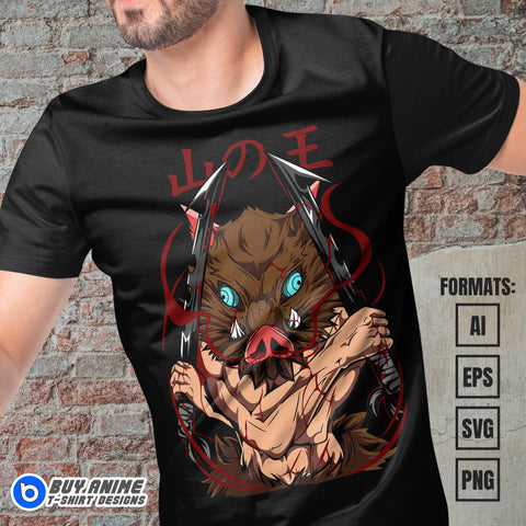 Premium Inosuke Demon Slayer Anime Vector T-shirt Design Template #5