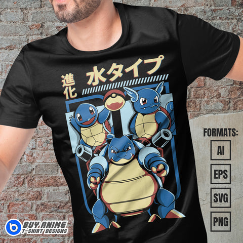 Premium Squirtle Evolution Pokemon Anime Vector T-shirt Design Template
