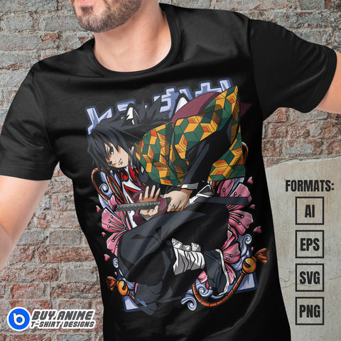 Premium Tomioka Demon Slayer Anime Vector T-shirt Design Template